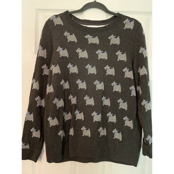 Charter Club Scotty Dog Crewneck Knit Pullover Sweater Preppy Grey Large - Picture 1 of 10